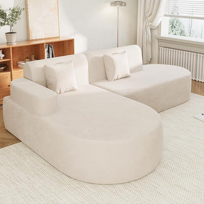 MELLCOM Modern Curved Boneless Sofa Couch, L-Shaped Corner Sofa, No Assembly Needed, Chenille Upholstered Cloud Sectional Couch for Living Room, Bedroom and Apartment (Beige, Left Hand Facing)