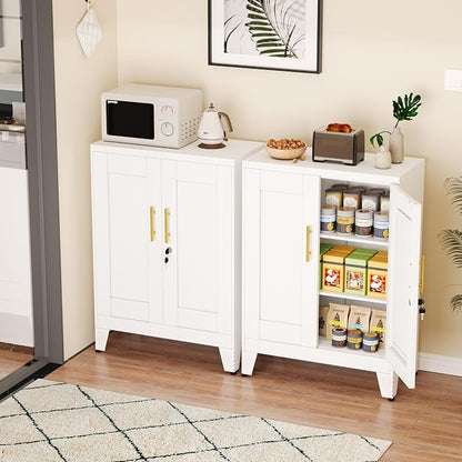 GAIOUS 36" White Floor Storage Cabinet, Locked Metal Storage Cabinets with 2 Doors and 2 Adjustable Shelves, Sideboard Buffet Cabient, Freestanding Cabinet for Home/Office/Garage/Tool Room/Bathroom