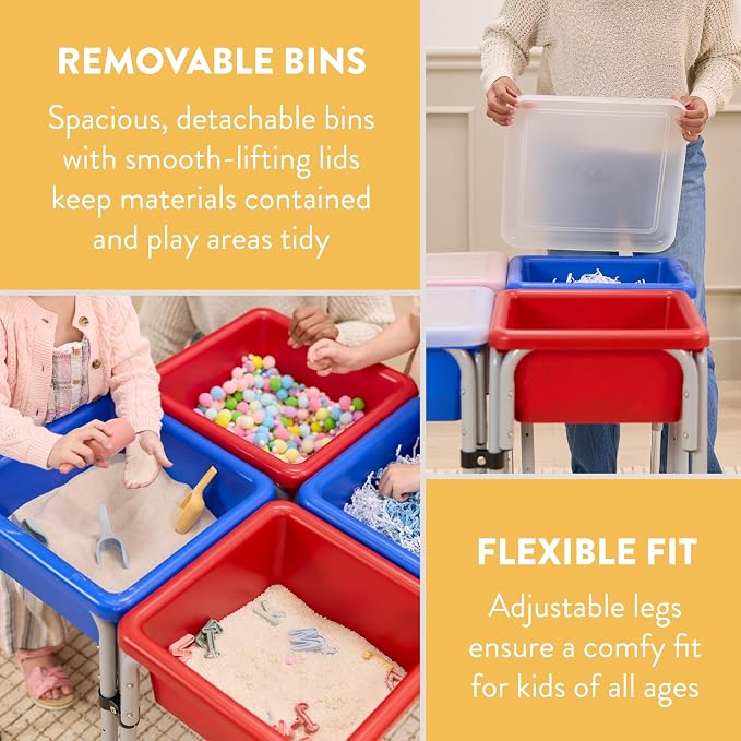 Back2School Express Adjustable Quad Sensory Tables with Lids, Children's Furniture, Blue/Red