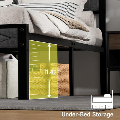 Z-hom Easy Assembly Upholstered Platform Bed Frame with Soft Padded Headboard, Modern Linen Fabric Mattress Foundation, No Box Spring Needed, Noise-Free & Sturdy Metal Support, Full Size (Grey)