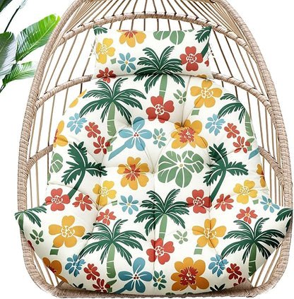 MAGIC ELEPHANT Egg Chair Cushion, Memory Foam Hanging Egg Chair Cushion Replacement, Indoor Outdoor Hammock Basket Swing Cushion with Headrest (Hawaiian Palm Floral)