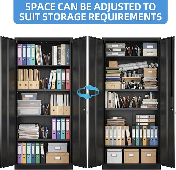 SUXXAN Metal Storage Cabinet with Doors and Shelves, 71" H Locking Steel Garage Cabinet for Home Office Studio Pantry,Tall Tool File Cabinet Black, Assembly Require