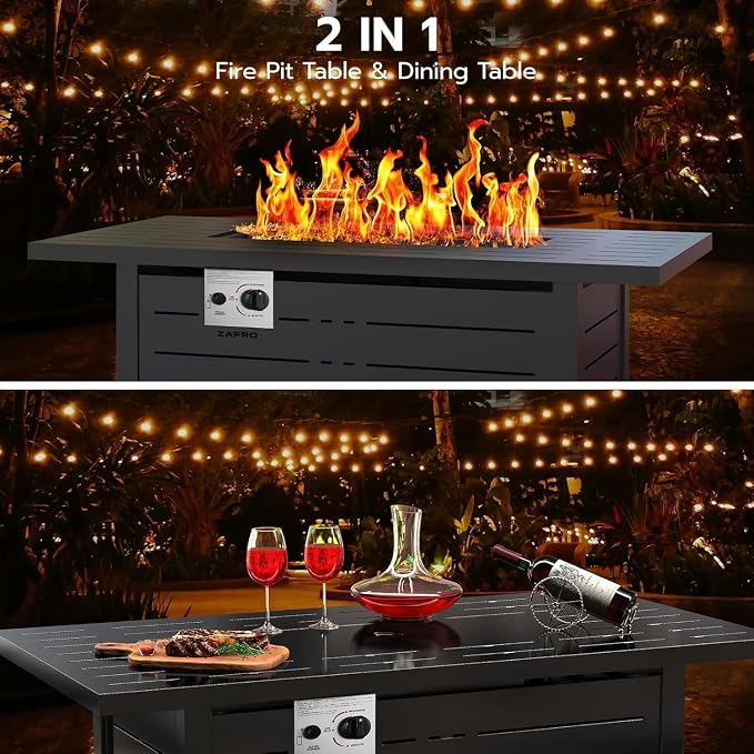 ZAFRO 42.91 Inch Propane Fire Pit Table CSA-Listed Outdoor Fire Pit, 50,000 BTU Fire Pit Table with Lid and Lava Rock, Gas Fire Pit for Outside Patio Garden Backyard Deck Balcony