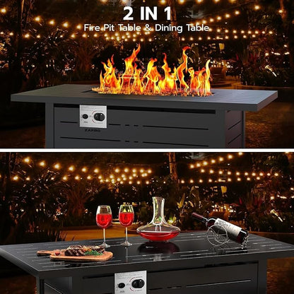 ZAFRO 42.91 Inch Propane Fire Pit Table CSA-Listed Outdoor Fire Pit, 50,000 BTU Fire Pit Table with Lid and Lava Rock, Gas Fire Pit for Outside Patio Garden Backyard Deck Balcony