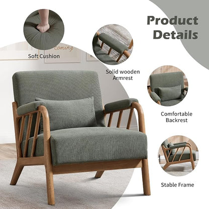 INZOY Accent Chairs Set of 2, Mid Century Modern Accent Chair with Wood Frame, Upholstered Reading Armchair with Corduroy Fabric, Accent Chair for Living Room Bedroom Apartment, Easy Assembly, Green