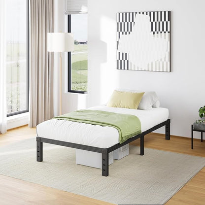 Furnitui 12 Inch High Platform Twin Bed Frame, Metal Bed Frame Twin No Box Spring Needed, Easy Assembly, Noise Free, Sturdy, Black