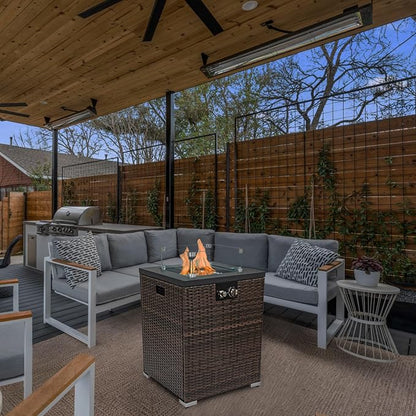 GDFStudio 22" Outdoor Propane Gas Fire Pit Table, 40,000 BTU Square Patio Heater with Wicker Base, Glass Wind Guard & Rain Cover, Small Outdoor Firepit for Garden Deck Backyard, Dark Brown