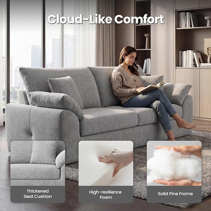 89.8" Modern Loveseat Sofa for Living Room, Cloud Boneless Couches with 4 Pillows, Mid Century Loveseat couches for Small Place, No Assembly Required, Light Grey