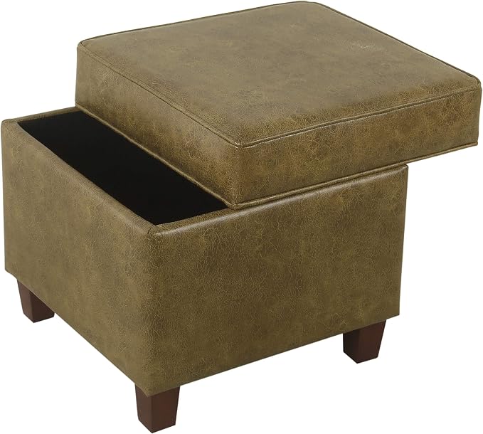 HomePop 18" Square Storage Ottoman - Distressed Brown Faux Leather