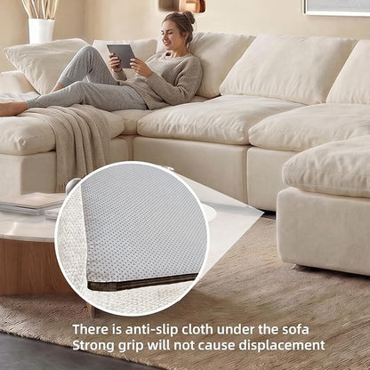 138" Boneless Cloud Couch Sectional for Living Room, Oversized Modular U Shaped Sofa with Double Chaise, Deep Seat Chenille Sectional Couch for Cloud-Like Comfort(U-Shaped Beige)