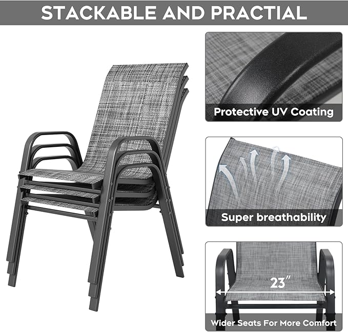 Outdoor Dining Set for 6,7pcs Patio Table and Chairs Set with Adjustable Umbrella Hole,Heavy Duty 63”x37.8” Metal Dining Table and Stackable Patio Chair for Yard, Garden, Porch