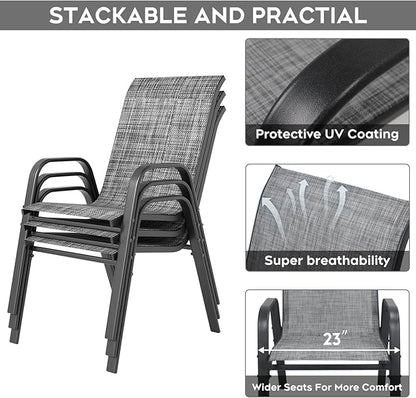 Outdoor Dining Set for 4,5pcs Patio Table and Chairs Set with Adjustable Umbrella Hole,37.8”x37.8” Square Metal Outdoor Table and Stackable Patio Chair for Yard, Garden, Porch