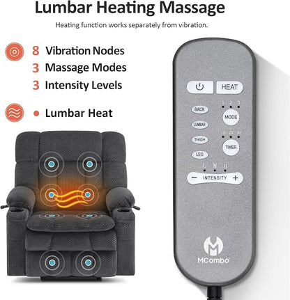 MCombo Extra Wide Dual Motor Power Lift Recliner Chair for Elderly, Zero Gravity Lift Chair with Heat and Massage, Infinite Position Recliners, USB Ports, Fabric R7897 (Dark Gray, Medium-Wide)