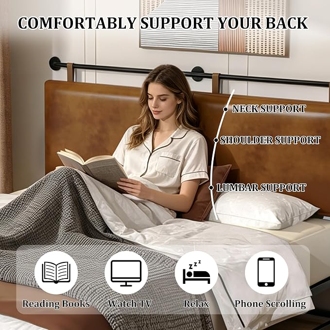 BSHOMGI King Headboard Only Wall Mount PU Leather Head Board Brown Hanging Headboards Industrial Pipe Modern Bed Backboard for Bedroom