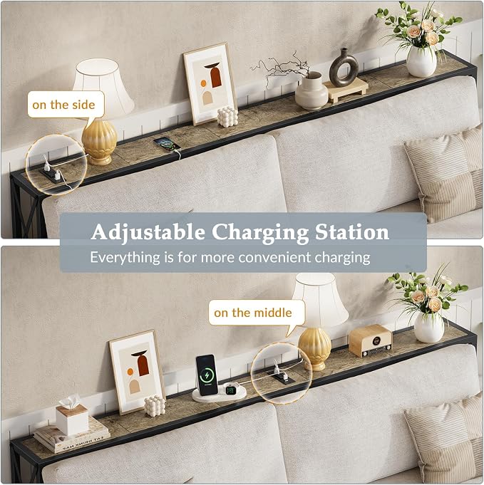 Gewudraw 70" Sofa Tables Narrow Long, Behind Couch Table with Oulets & USB Ports, Industrial Long Skinny Stand for Entryway,Hallway, Living Room, Bedroom 7.9" D x 70" W x 30.3" H