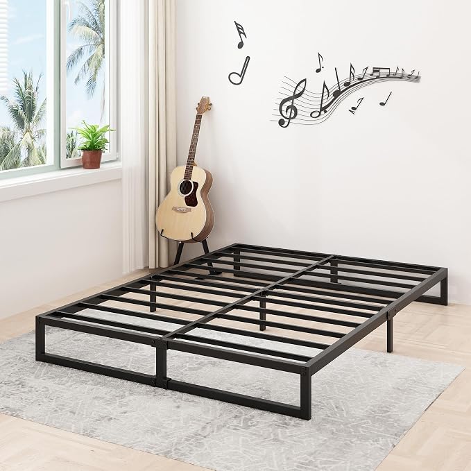 Lutown-Teen 8 Inch King Bed Frame Sturdy Mattress Foundation, Heavy Duty Metal Platform with Steel Slats Support No Box Spring Needed, Noise Free, Easy Assembly, Black