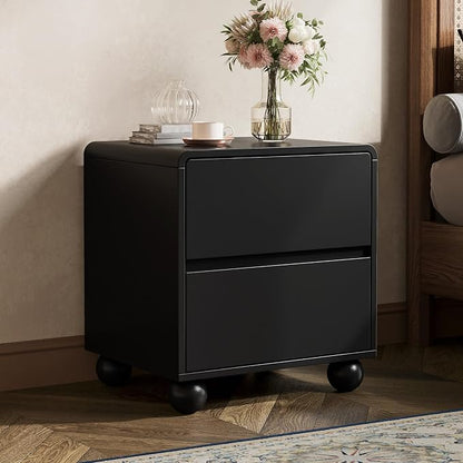 MAISONARIA Mid-Century 3-Piece Dresser Bedroom Set, 6 Drawer Dresser & 2 Drawer Nightstands with Curved Profile Design & Handle Free, Wood Chest of Drawers for Bedroom, Living Room, Hallway, Black