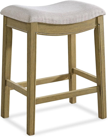 ROME + OAK Parker 26 Inch Counter Stool, Backless Saddle Kitchen Barstool in Natural Finish with Cream Fabric Upholstery Cushion Seat
