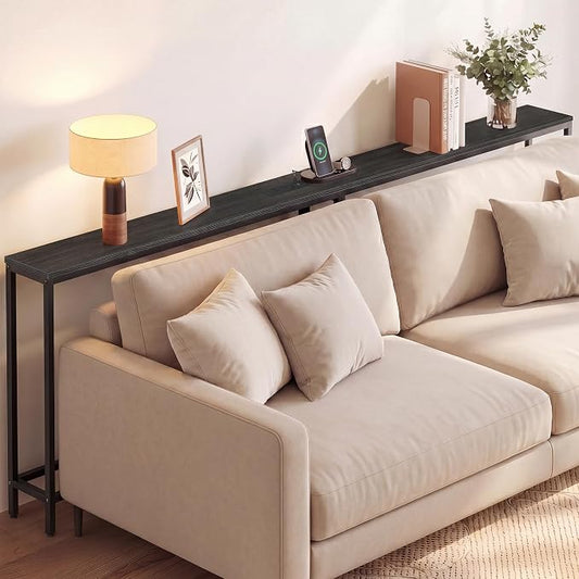 VASAGLE Narrow Console Table with Power Outlet, Behind Couch Sofa Tables, Easy Assembly, for Entryway, Living Room, 5.9 x 78.7 x 31.5 inches, Charcoal Gray and Ink Black, BARNET Collection ULNT077B201