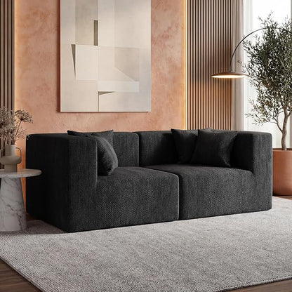 MONVANE 75" Loveseat Sofa, Comfy Chenille Modular Sectional Sofa with 4 Pillows, Modern Deep Seat Boneless Couch, 2 Seater Sofa for Living Room, Bedroom and Apartment, Black