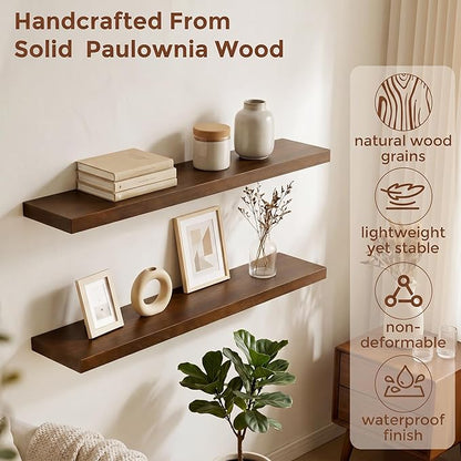 fuqing 40 Inch Floating Shelves | 6.7 Inch Deep Dark Wood Floating Shelves for Wall Set of 2 | 40''W x 6.7''D x 1.4''H Dark Wood Shelves for Living Room Bathroom Bedroom Kitchen Home Office