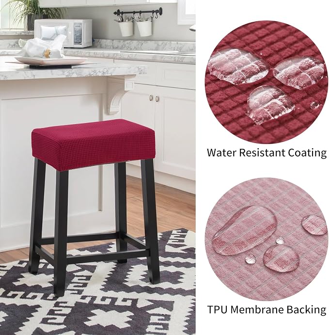 YISUN Stool Covers Rectangle - 2 Pack Stretch Waterproof Saddle Seat Cover Counter Bar Stools Bar Chairs Covers Kitchen Island Chairs Cushion Protector (2, Wine Red)