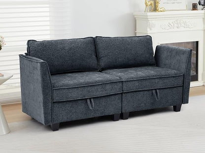 ORRD Small Modular Sectional Sofa, Loveseat Couch with Storage, 2 Seater Sofa Modular for Living Room, Office (Blue Grey)