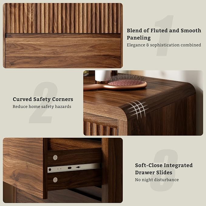 LYNSOM 5 Drawer Dresser for Bedroom, 48" Tall Fluted Dresser with Curved Corners, Wood Dressers & Chests of Drawers with Dual-Panel Design for Bedroom, Entryway, Walnut