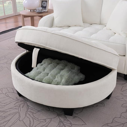 ERYE Chenille Tufted Loveseat Sofa and Ottoman Set, Tufted Recliner Sleeper Chaise Lounge with Curved Storage Ottoman,Reclining Backrest and Side Pockets, 4 Pillows