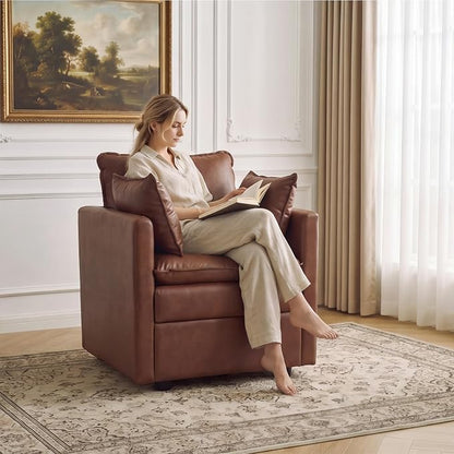 30" Brown Faux Leather Sofa Chair, Single Cloud Accent Chair with Storage | Modern Upholstered Deep Seat Sofa Chair, Comfort for Reading, Lounging, and Small spaces, Armchair for Living Room, Bedroom