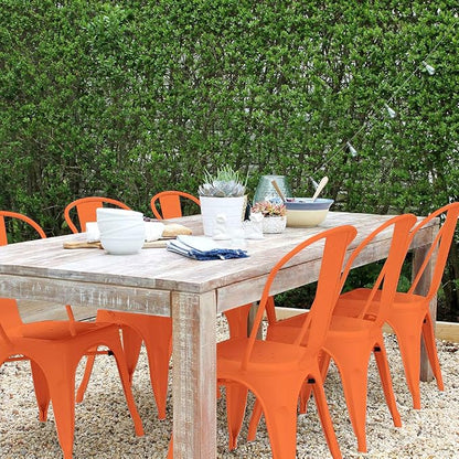 FDW | Set of 4 Metal Dining Chairs | Orange | Stackable Tolix Side Chairs with Backrest | Scratch-Resistant | Non-Slip Feet | Indoor/Outdoor Use | 330 lbs Capacity | Ideal for Kitchen & Restaurant