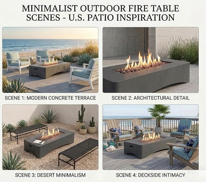56" Propane Fire Pit Table, 50,000 BTU Rectangular Outdoor Gas Fire Pit, Concrete Patio Fire Table with Tank Seat, Lava Rocks & Waterproof Cover for Backyard Deck, Dark Grey