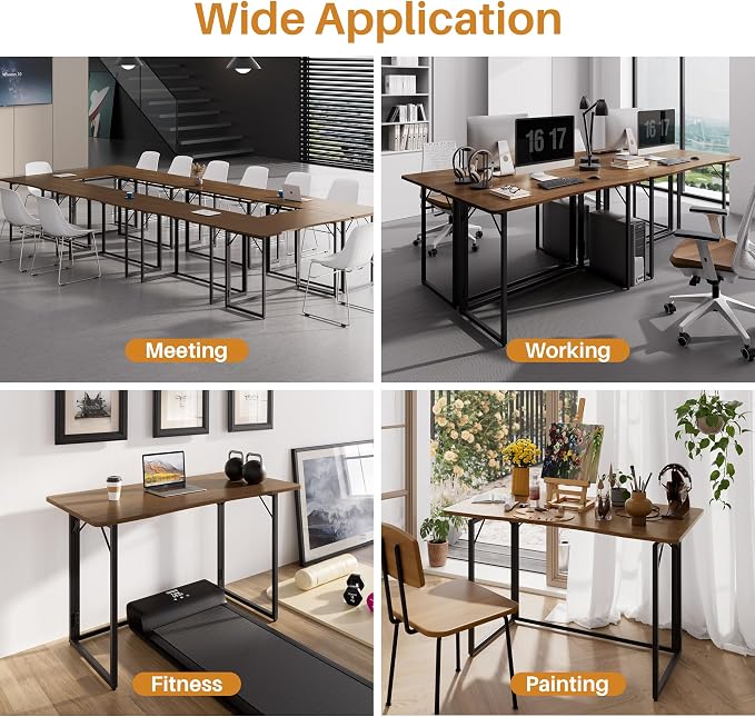 JOYMOOP 47.2" Folding Desk - Brown, No Assembly Large Size Foldable Desk for Home, Office, Wooden Top Folding Computer Desk for Working, Writing, Studying
