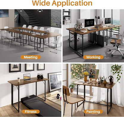 JOYMOOP 47.2" Folding Desk - Brown, No Assembly Large Size Foldable Desk for Home, Office, Wooden Top Folding Computer Desk for Working, Writing, Studying