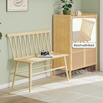 APRTAT Bamboo Entryway Bench, Dining Bench with Spindle Back (Natural) | Natural Bamboo & H-Shaped Support, Spindle Back, Ideal for entryways, bedrooms, outdoor settings, Easy Assembly & Clean