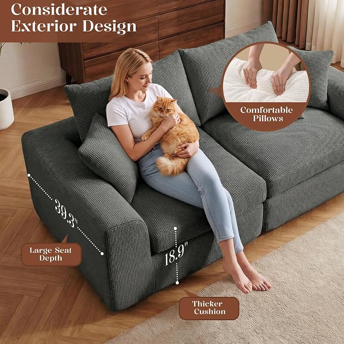 Benazcap Oversized Cloud Sectional Couches for Living Room, L-Shaped Convertible Sofa, 7-Seat Modular Boneless Couch with Movable Ottoman, Darkgrey