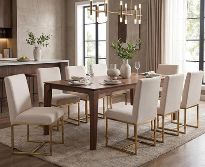 CIMOTA Modern Dining Chairs Set of 8, Upholstered Dining Room Chairs Armless Guest Side Chair with Gold Base for Dining Room/Kitchen, Beige, 8PCS