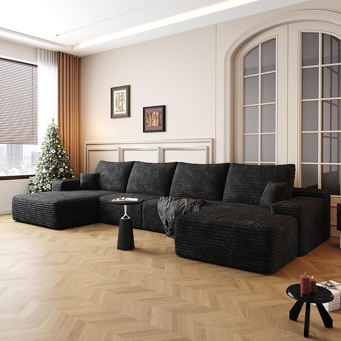 AUGOP 136" Sectional Couches for Living Room Modern Modular Sofa with L-Shape Couchs Upholstered Boneless Couch Deep Seat Sectional Couch with Chaise (Black, Left Facing Chaise+3Seaters+Ottoman)