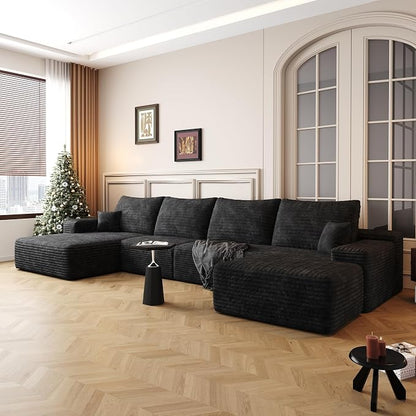 AUGOP 136" Sectional Couches for Living Room Modern Modular Sofa with L-Shape Couchs Upholstered Boneless Couch Deep Seat Sectional Couch with Chaise (Black, Left Facing Chaise+3Seaters+Ottoman)