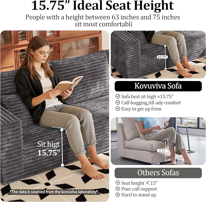 Modular Sectional Cloud Couch Boneless Convertible Sofa for Living 118" U-Shape Memory Foam Sectional Couches with Oversized Chaise