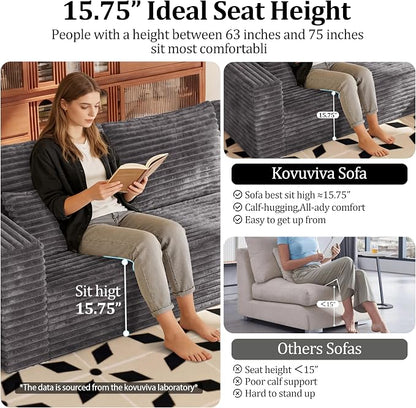 118" U Sectional Sofa, Boneless Compressed Sofa in a Box, U-Shaped Cloud Couch with Deep Seats & Chaise for Living Room, No Assembly Required (Drak Gray, 118" U-Shape with Left Facing Chiase)