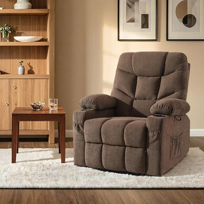 MCombo Power Lift Recliner Chair with Extended Footrest for Elderly People, Fabric 7287 (Brown, Medium)