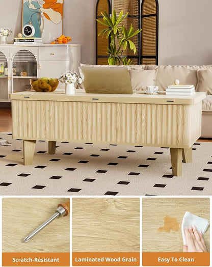 4 in 1 Coffee Table with Lifting Top, Modern Convertible Coffee Table with Storage Converts to Dining Table for Living Room, Oak