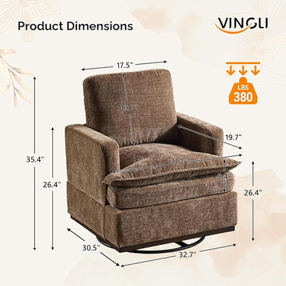 VINGLI 360° Swivel Accent Chairs Set of 2 with Double-Layer Seat Cushions, Comfy Single Square Sofa Armchairs, Upholstered Club Chairs for Living Room,Bedroom, Reading Room, Chenille Khaki