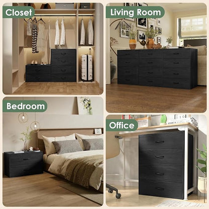 PrimeZone 2 Wood Drawer for Closet Storage: Black Stackable Short Closet Dresser for Clothes Organizer - Modular Chest Cabinet for Closet Bedroom Dorm Wardrobe Nursery, 3 Packs
