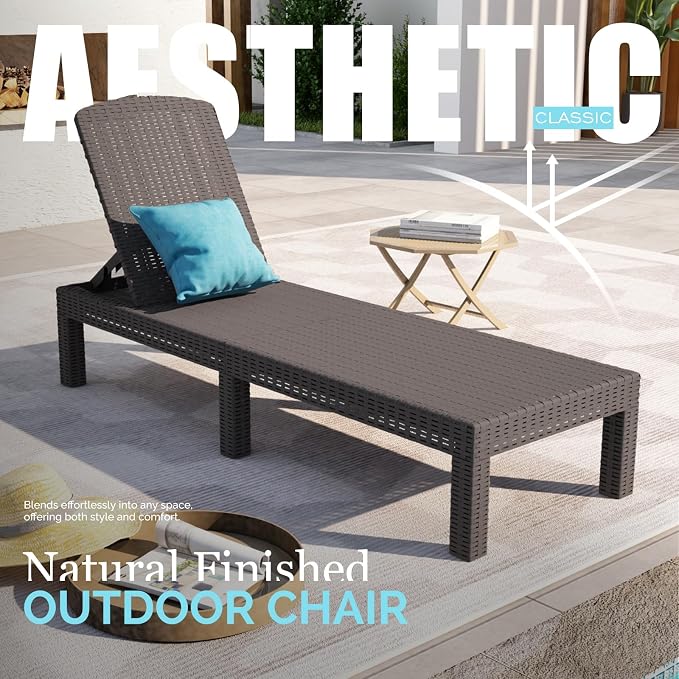 DIMAR GARDEN Outdoor Chaise Lounge,Resin Pool Lounge Chair Waterproof Recliner Beach Chairs, Mocha