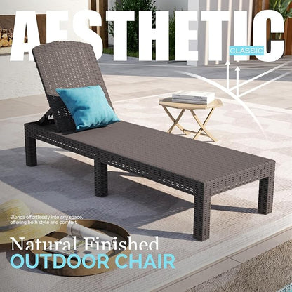 DIMAR GARDEN Outdoor Chaise Lounge,Resin Pool Lounge Chair Waterproof Recliner Beach Chairs, Mocha