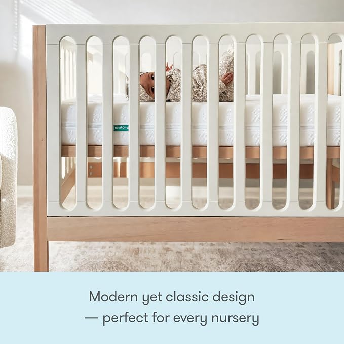Newton Baby Galileo Standard Crib, Solid Beech Wood in Natural/Dove 2-Tone Color, 3-in-1 Convertible Crib with Toddler Bed Conversion Kit, Ultra-Safe Non-Toxic Finish