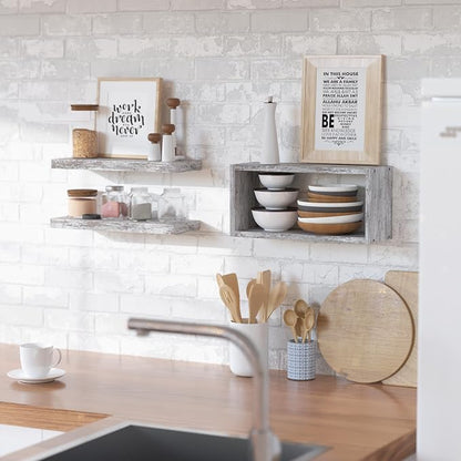 RICHER HOUSE Floating Shelves Set of 3, Farmhouse Bathroom Wall Mounted Shelves with Invisible Brackets Over Toilet, Wall Shelves for Bathroom Bedroom, Living Room, Kitchen - Rustic White