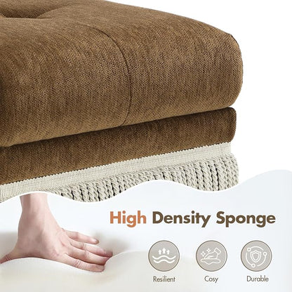 Hyfirm Brown Upholstered Accent Ottoman with Fringe, 22 Inch Square Plush Footstool Ottomans Bench for Bedroom, Modern Boho Pouf Foot Rest for Living Room, Couch